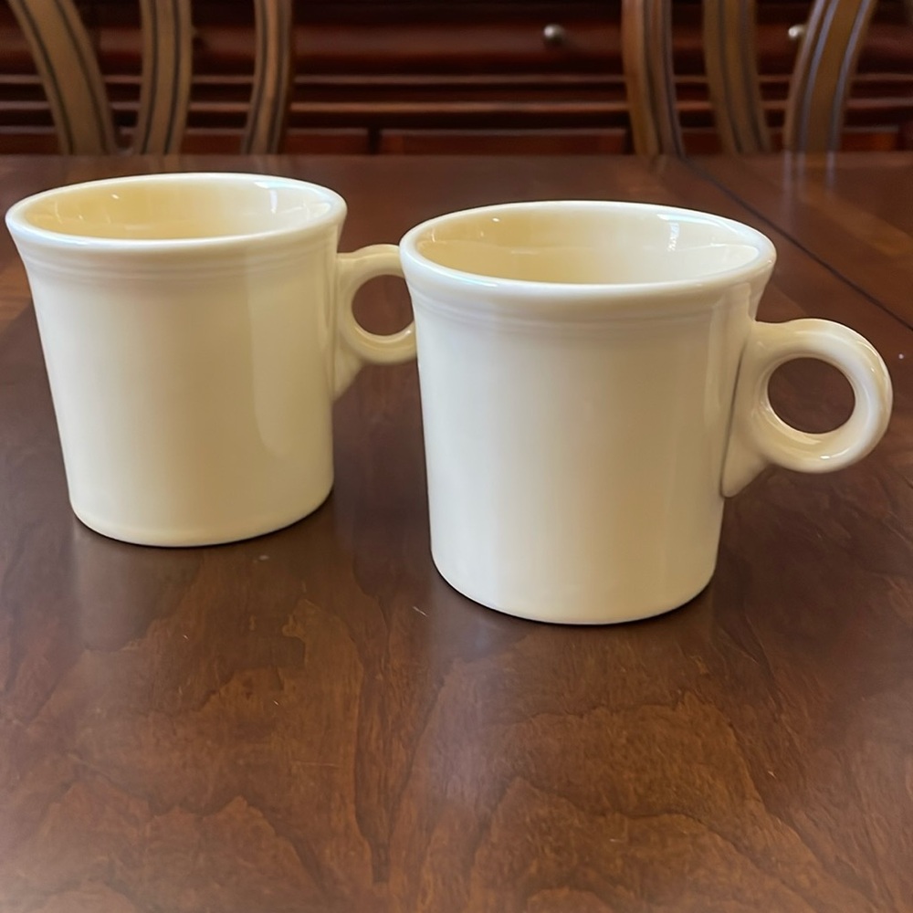 Fiesta Ware Ivory color Mugs Set of 2 USA Marked HLC 10oz